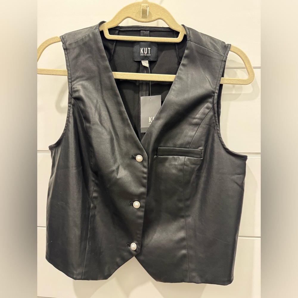 Kut from the Kloth Nataly Coated Tailored Vest with pearl buttons